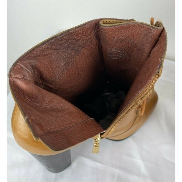 ELIZABETH AND JAMES Light Cognac Brown Leather Lace Up Side Zip Boots Heels Sz 8 - Picture 8 of 9